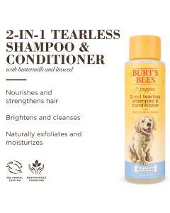 Burt's Bees Natural Pet Care Tearless 2 in 1 Dog Puppy Shampoo Conditioner Buttermilk and Linseed Oil