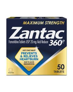 Zantac 360 Prevents & Relieves Heartburn 20mg Famotidine USP Tablets /Acid Reducer, 50 ct."