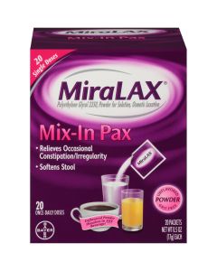 Miralax Mix-in Laxative Powder for Gentle Constipation Relief, Stool Softener, 20 Single Doses"