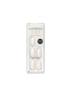 KISS imPRESS Color Long-Lasting Medium Almond Press-On Nails, White Glossy, 30 Pieces"