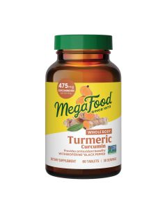 MegaFood Turmeric Curcumin Extra Strength - Whole Body - Turmeric Curcumin with Black Pepper- 475mg Curcuminoids - Holy Basil, Tart Cherry - Made Without 9 Food Allergens - 60 Tabs (30 Servings)"