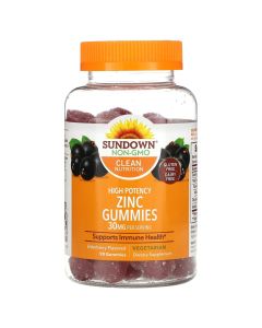 Zinc Gummies, High Potency, Elderberry, 15 mg, 90 Gummies, Sundown Naturals"