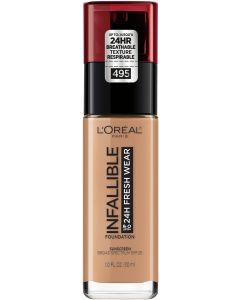 L'Oreal Paris Infallible Fresh Wear 24 Hr Liquid Foundation Makeup, 495 Amber, 1 oz"