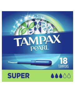 Tampax Pearl Tampons with LeakGuard Braid, Super Absorbency, 18 Count"