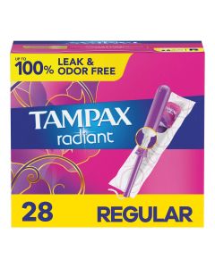 Tampax Radiant Tampons with LeakGuard Braid, Regular Absorbency, Unscented, 28 Count"