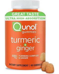 Qunol Turmeric and Ginger Gummies, Gummy with 500mg Turmeric + 50mg Ginger, Joint Support Supplement, Ultra High Absorption Tumeric and Ginger, Vegan, Gluten Free, 1 Month Supply 60ct Gummies"