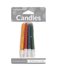 cake candle glitter with holders assorted primary 12 count