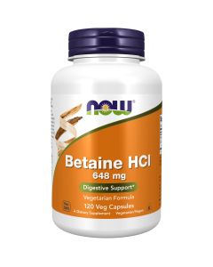 NOW Supplements, Betaine HCl 648 mg, Vegetarian Formula, Digestive Support*, 120 Veg Capsules"