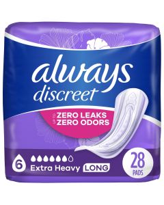 Always Discreet Extra Heavy Long Incontinence Pads, 28 Count"