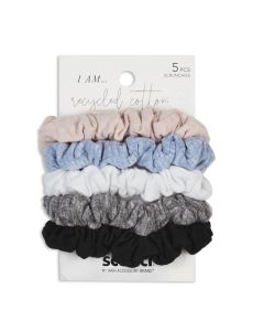 Scunci Earth-Friendly Planet Recycled Cotton Scrunchie Hair Ties, Multi-Color, 5 Ct"