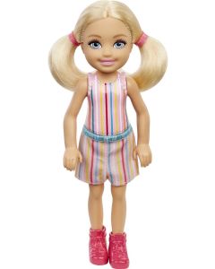 Barbie Chelsea Small Doll with Blonde Hair in Pigtails & Blue Eyes in Removable Striped Dress