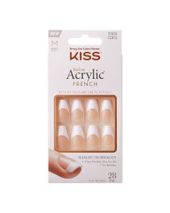 KISS Salon Acrylic French, Press On Nails, Je T'Aime, White, Medium Coffin, 28 Count"