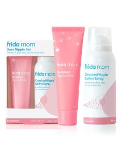 Frida Mom Sore Nipple Breastfeeding Set with Soothing Saline Spray and No Mess Nipple Cream, Lactation Relief Treatment, 2 Piece"