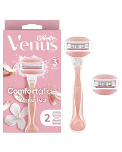 Gillette Venus ComfortGlide White Tea Women's Razor Handle + 2 Blade Refills