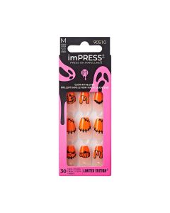 KISS imPRESS Press-On Manicure Halloween, Orange, Medium Length, Coffin Shape, 'Creepy Crawly', 33 Ct."