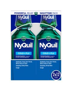 Vicks NyQuil Nighttime Cold & Flu Medicine, Twin Pack, 2 x 12 fl oz"