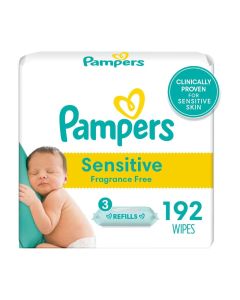 Pampers Baby Wipes, Sensitive, Perfume Free, 3X Refill Packs, 192 Ct"