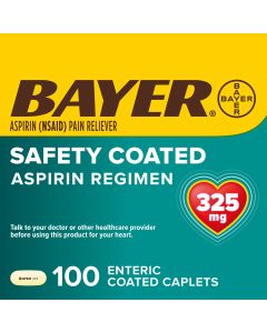 Aspirin Regimen Bayer Regular Dose Pain Reliever Enteric Coated Tablets, 325mg, 100 Count"