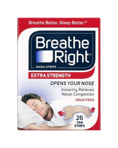 Breathe Right Nasal Strips, Extra Strength, Tan Nasal Strips, Help Stop Snoring, Drug-Free Snoring Solution & Instant Nasal Congestion Relief Caused by Colds & Allergies, 26 Ct."