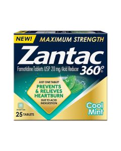 Zantac 360 Prevents & Relieves Heartburn Cool Mint 20mg Tablets /Acid Reducer 25ct