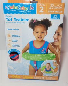 SwimSchool Deluxe Level 2 Tot Trainer Swimming Pool Float with Adjustable Safety Strap - Green Tropical Design