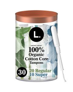 L. Organic Cotton Tampons DuoPack - Regular/Super Absorbency, 30 Ct"