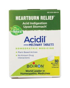 Boiron Acidil, Homeopathic Medicine for Heartburn Relief, Acid Indigestion, Upset Stomach, 60 Meltaway Tablets"