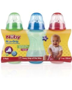 Nuby Standard Neck Non-Drip 7-oz Bottles - 3 Pack