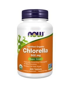 NOW Supplements, Organic Chlorella 500 mg with naturally occurring Chlorophyll, Beta-Carotene, mixed Carotenoids, Vitamin C, Iron and Protein, 200 Tablets"