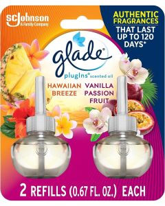 Glade PlugIns Scented Oil Air Freshener Refill, Hawaiian Breeze & Vanilla Passion Fruit, 2 refills, 1.34 fl oz"