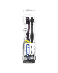 Oral-B Charcoal Manual Toothbrush with Charcoal Bristles, Medium Bristles, 2 Ct for Adults and Children 3+"