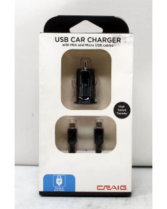 Craig USB Car Charger Mini & Micro Cables Black