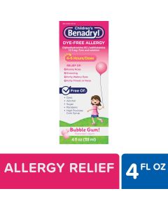 Children's Benadryl Dye-Free Allergy Liquid, Bubble Gum, 4 fl. oz"