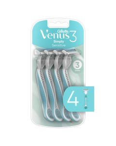 Venus Gillette Simply 3 Sensitive Women's Disposable Razors, 4 Count"