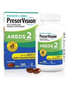 PreserVision® AREDS 2 Formula + Multivitamin, Eye Vitamin and Mineral Supplement with Lutein & Zeaxanthin–From Bausch + Lomb, 130 Soft Gels (MiniGels)"