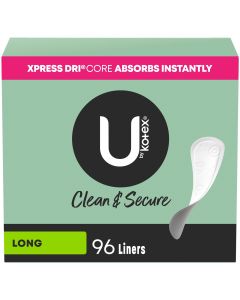 U by Kotex Clean & Secure Panty Liners, Light Absorbency, Long Length, 96 Count"