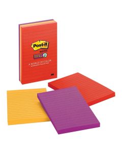 Post-It Super Sticky Notes, 2x Sticking Power, 4 in x 6 in, Marrakesh Collection, Lined, 3 Pads/Pack, 45 Sheets/Pad (4645-3SSAN)"