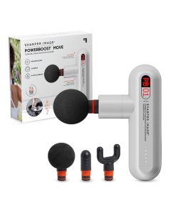 Sharper Image Deep Tissue Portable Percussion Massage Gun, Powerboost Move Full Body, Back & Neck Muscle Massager with 4 Attachments - Handheld Rechargeable Electric Massage Gun for Athletes"