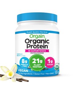 Orgain Organic Vegan 21g Protein Powder + 50 Superfoods, Plant Based, Vanilla Bean 1.12lb"