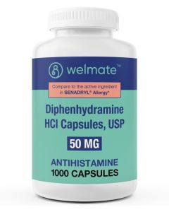 WELMATE Allergy Medicine - Antihistamine 50mg | Non-Drowsy 24H | Diphenhydramine HCI Capsules 1000 ct