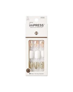 KISS imPRESS No Glue Mani Press On Nails, Design, Astound', White, Short Size, Squoval Shape, Includes 30 Nails, Prep Pad, Instructions Sheet, 1 Manicure Stick, 1 Mini File"