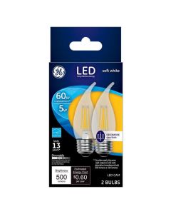 GE  C10  E12 (Candelabra)  LED Bulb  Soft White  60 Watt Equivalence 2 pk