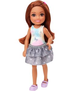 Barbie Club Chelsea Doll (6-Inch Brunette) With Unicorn Graphic And Star Skirt