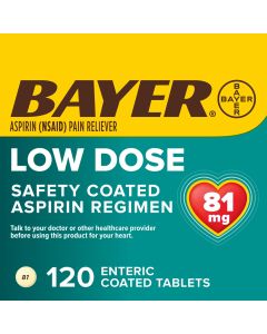 Aspirin Regimen Bayer Low Dose Pain Reliever Enteric Coated Tablets, 81mg, 120 Count"