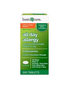 Basic Care 24 Hour Allergy Relief, Cetirizine Hydrochloride Tablets, 10 mg, 300 Count"