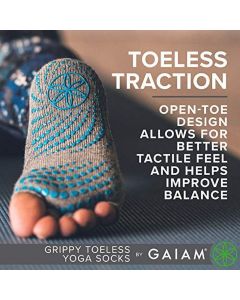 Gaiam Yoga Socks - Toeless Grippy Non Slip Sticky Grip Accessories for Women & Men - Hot Yoga, Barre, Pilates, Ballet, Dance, Home - Black/Grey 2-Pack"