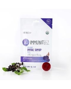 Immuniteez Organic Immune Support Flat Lollipops with Organic Honey, Elderberry,  2.5 oz, 10 Ct Bag"