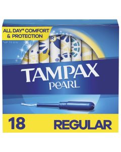 Tampax Pearl Tampons, with LeakGuard Braid, Regular Absorbency, Unscented, 18 Count"