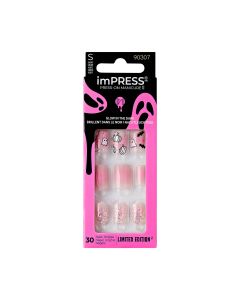 KISS imPRESS Press-On Manicure Halloween, Pink, Short Length, 'Bad Bone', Square Shape, 33 Ct."