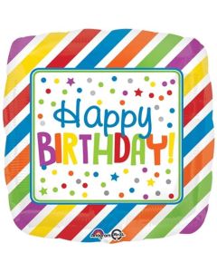 Loftus International  18 in. Birthday Square Stripes & Dots Balloon